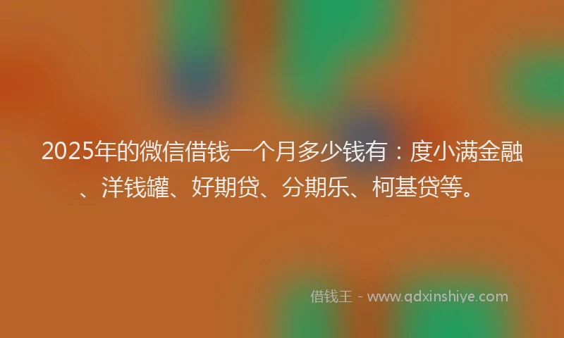 2025年的微信借钱一个月多少钱有：度小满金融、洋钱罐、好期贷、分期乐、柯基贷等。