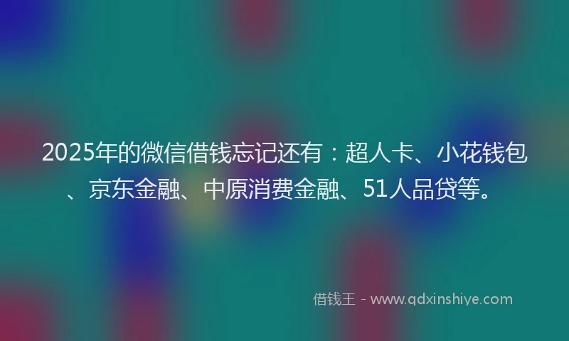2025年的微信借钱忘记还有：超人卡、小花钱包、京东金融、中原消费金融、51人品贷等。