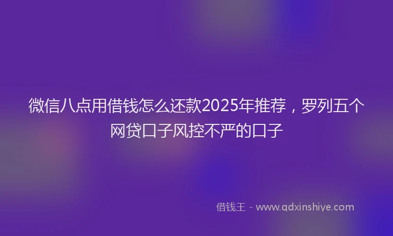 微信八点用借钱怎么还款2025年推荐，罗列五个网贷口子风控不严的口子