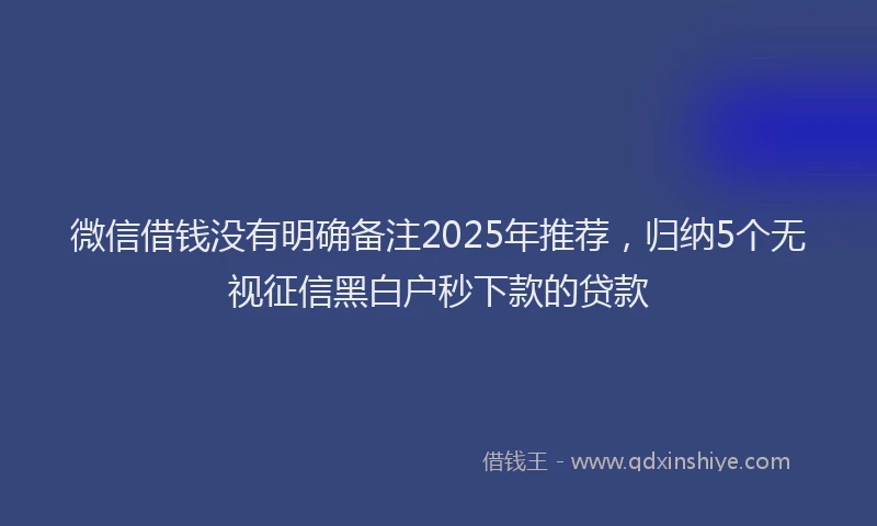 微信借钱没有明确备注2025年推荐，归纳5个无视征信黑白户秒下款的贷款