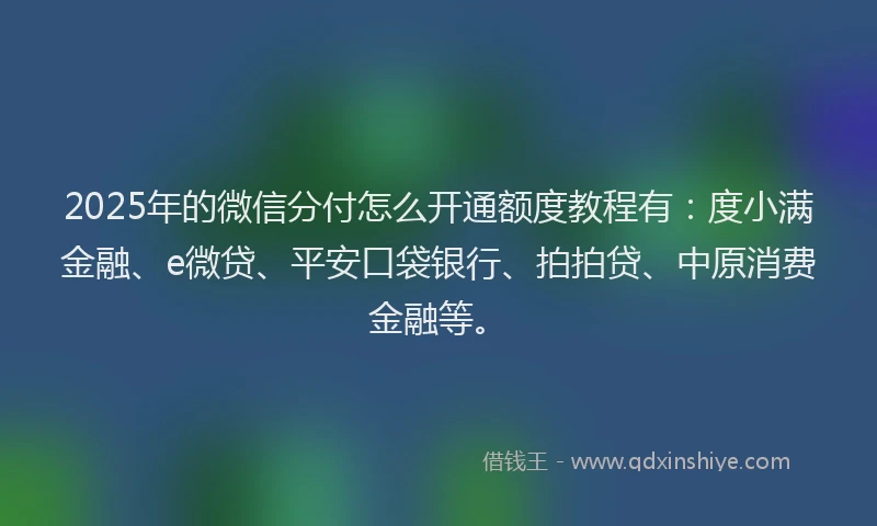 2025年的微信分付怎么开通额度教程有：度小满金融、e微贷、平安口袋银行、拍拍贷、中原消费金融等。