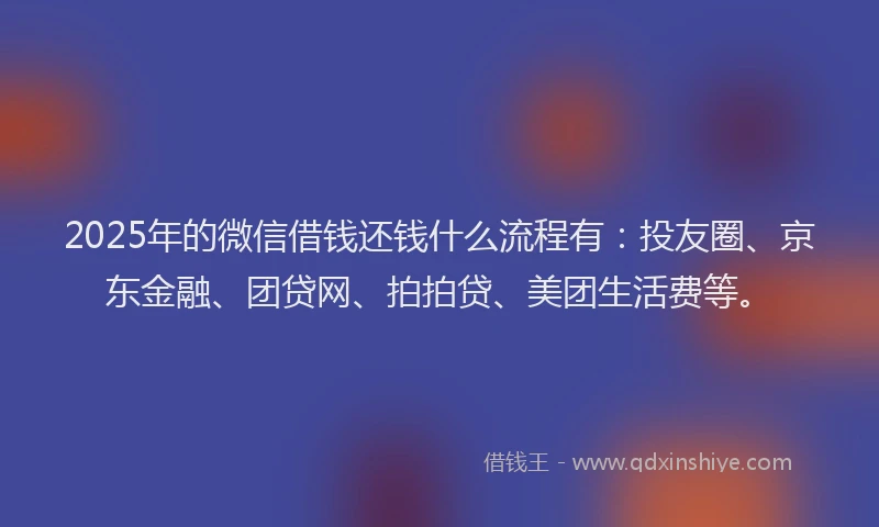 2025年的微信借钱还钱什么流程有：投友圈、京东金融、团贷网、拍拍贷、美团生活费等。