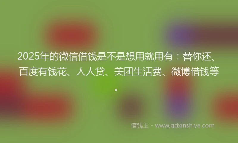 2025年的微信借钱是不是想用就用有：替你还、百度有钱花、人人贷、美团生活费、微博借钱等。