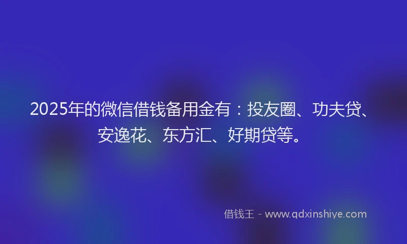 2025年的微信借钱备用金有：投友圈、功夫贷、安逸花、东方汇、好期贷等。