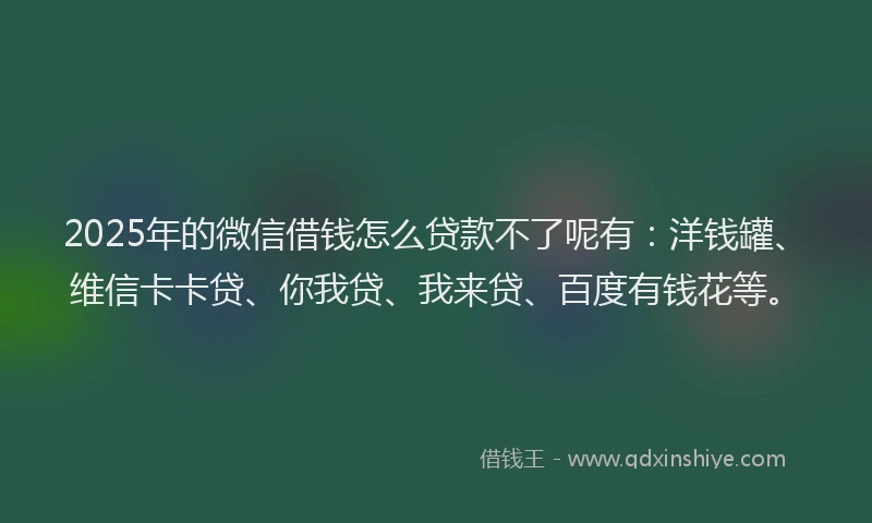 2025年的微信借钱怎么贷款不了呢有：洋钱罐、维信卡卡贷、你我贷、我来贷、百度有钱花等。