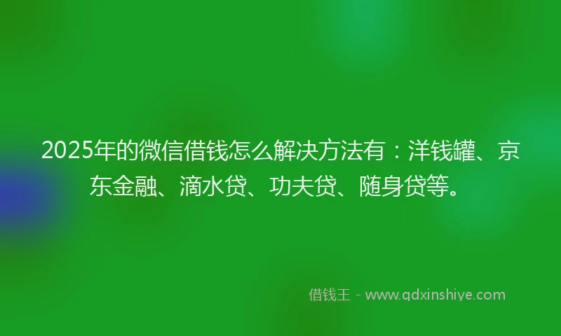 2025年的微信借钱怎么解决方法有：洋钱罐、京东金融、滴水贷、功夫贷、随身贷等。