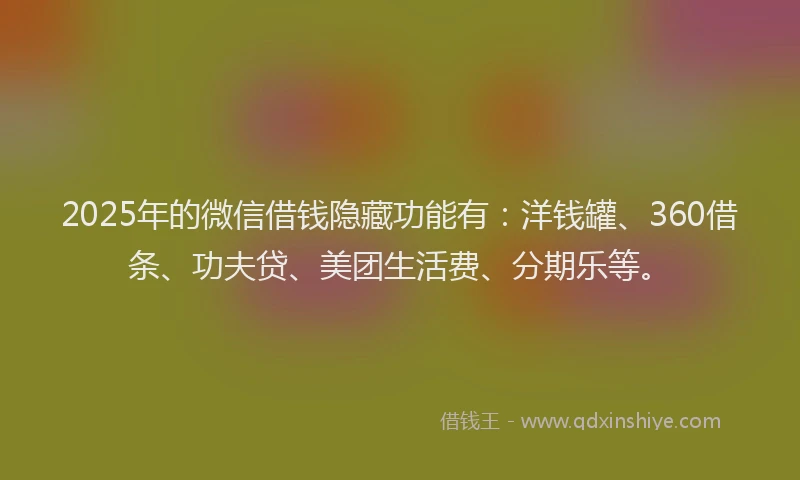 2025年的微信借钱隐藏功能有：洋钱罐、360借条、功夫贷、美团生活费、分期乐等。