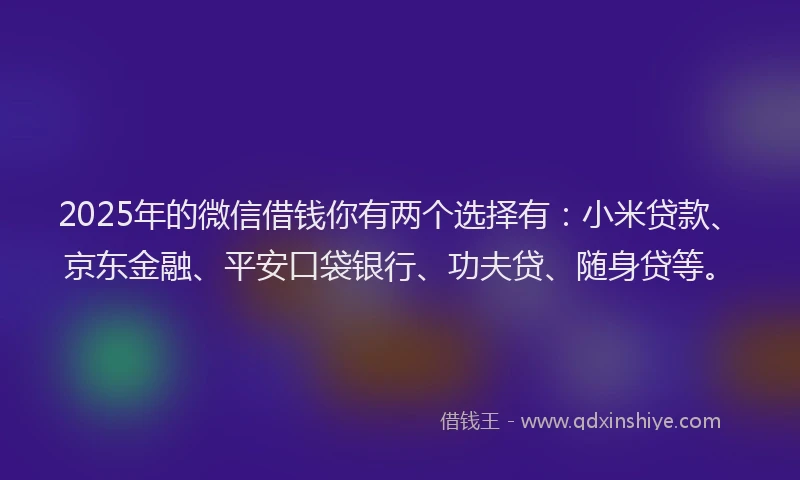 2025年的微信借钱你有两个选择有：小米贷款、京东金融、平安口袋银行、功夫贷、随身贷等。
