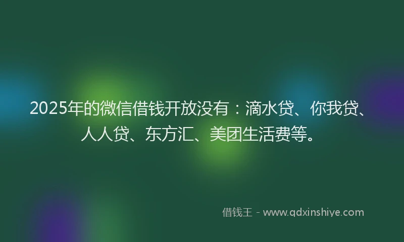 2025年的微信借钱开放没有：滴水贷、你我贷、人人贷、东方汇、美团生活费等。