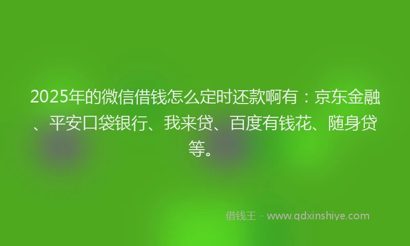 2025年的微信借钱怎么定时还款啊有：京东金融、平安口袋银行、我来贷、百度有钱花、随身贷等。