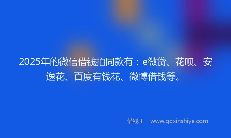 2025年的微信借钱拍同款有：e微贷、花呗、安逸花、百度有钱花、微博借钱等。