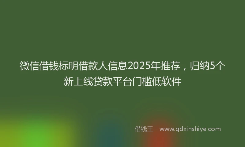 微信借钱标明借款人信息2025年推荐，归纳5个新上线贷款平台门槛低软件