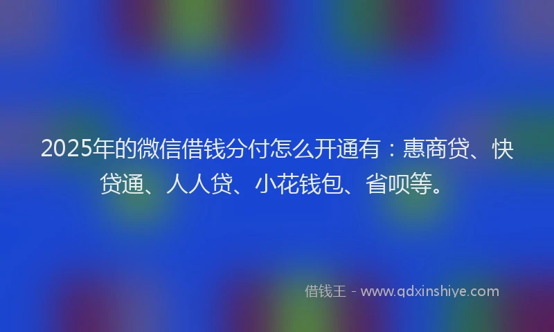 2025年的微信借钱分付怎么开通有：惠商贷、快贷通、人人贷、小花钱包、省呗等。