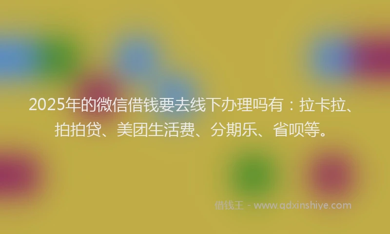2025年的微信借钱要去线下办理吗有：拉卡拉、拍拍贷、美团生活费、分期乐、省呗等。