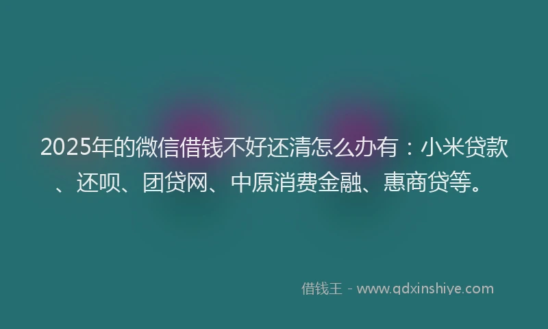 2025年的微信借钱不好还清怎么办有：小米贷款、还呗、团贷网、中原消费金融、惠商贷等。