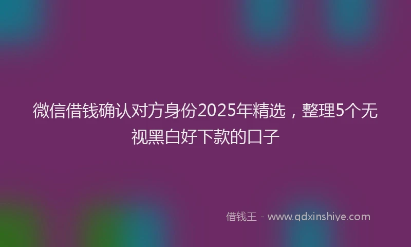 微信借钱确认对方身份2025年精选，整理5个无视黑白好下款的口子