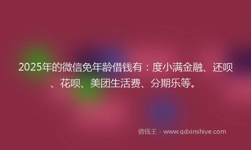 2025年的微信免年龄借钱有：度小满金融、还呗、花呗、美团生活费、分期乐等。