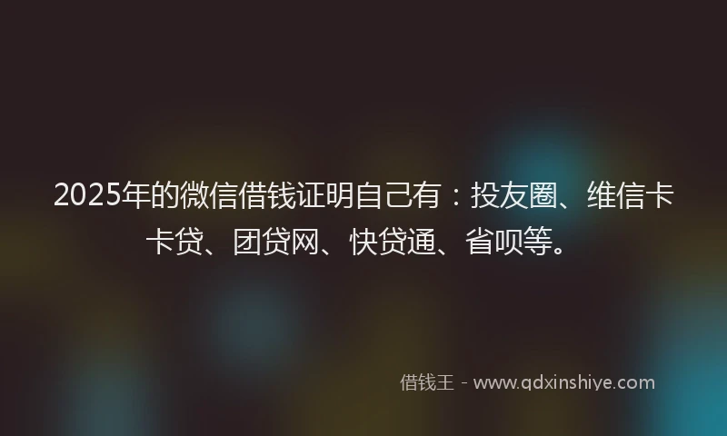 2025年的微信借钱证明自己有：投友圈、维信卡卡贷、团贷网、快贷通、省呗等。