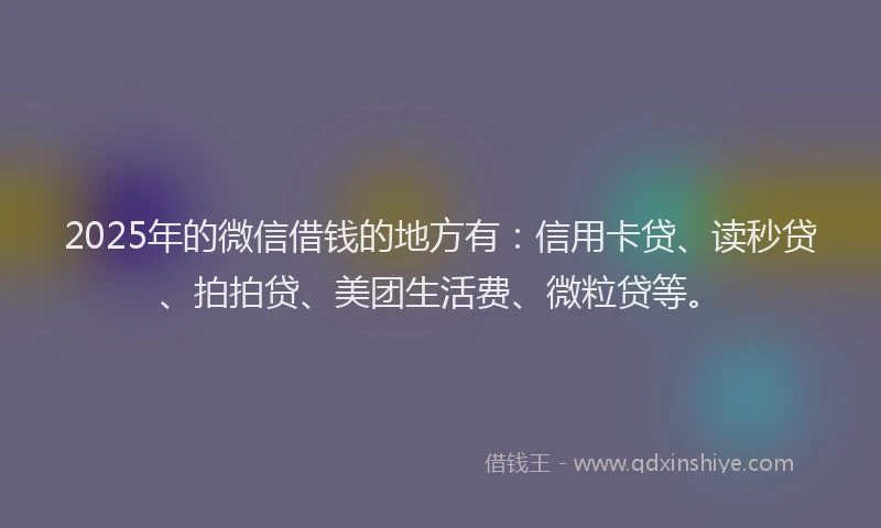2025年的微信借钱的地方有：信用卡贷、读秒贷、拍拍贷、美团生活费、微粒贷等。