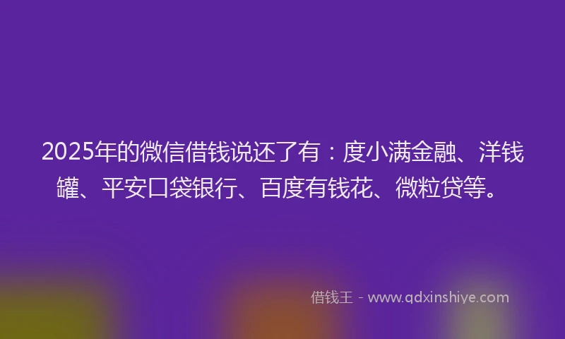 2025年的微信借钱说还了有：度小满金融、洋钱罐、平安口袋银行、百度有钱花、微粒贷等。