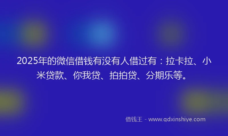 2025年的微信借钱有没有人借过有：拉卡拉、小米贷款、你我贷、拍拍贷、分期乐等。