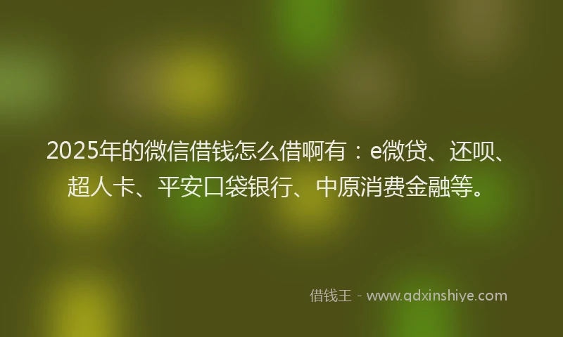 2025年的微信借钱怎么借啊有：e微贷、还呗、超人卡、平安口袋银行、中原消费金融等。