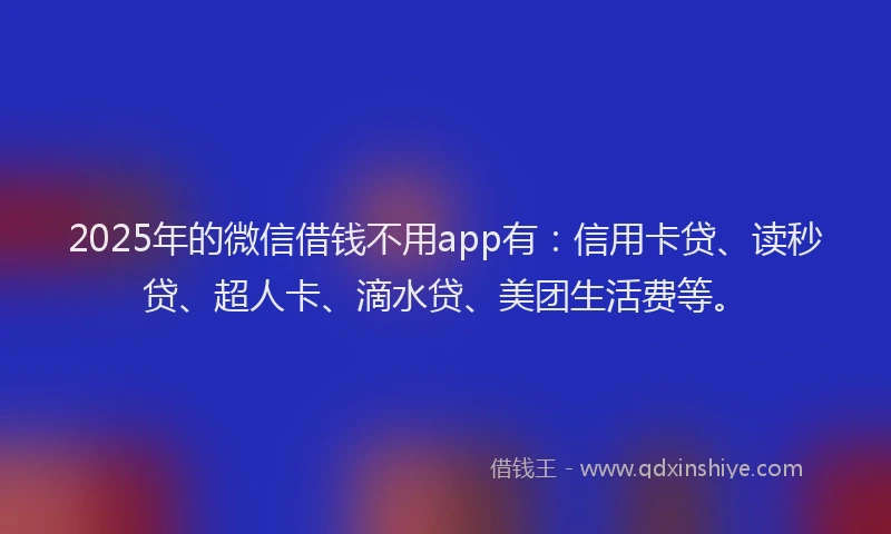 2025年的微信借钱不用app有：信用卡贷、读秒贷、超人卡、滴水贷、美团生活费等。