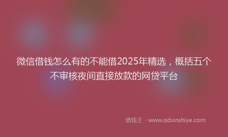 微信借钱怎么有的不能借2025年精选，概括五个不审核夜间直接放款的网贷平台