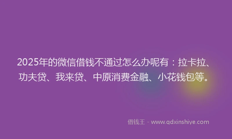 2025年的微信借钱不通过怎么办呢有：拉卡拉、功夫贷、我来贷、中原消费金融、小花钱包等。