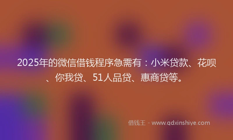 2025年的微信借钱程序急需有：小米贷款、花呗、你我贷、51人品贷、惠商贷等。