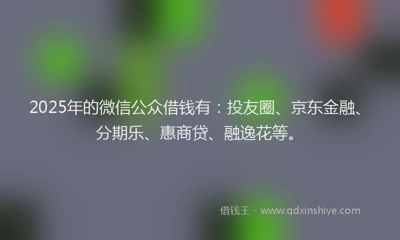 2025年的微信公众借钱有：投友圈、京东金融、分期乐、惠商贷、融逸花等。