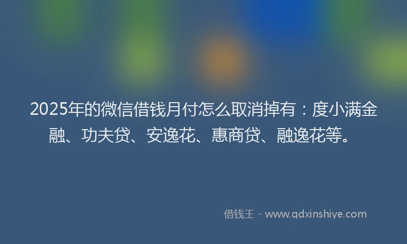 2025年的微信借钱月付怎么取消掉有：度小满金融、功夫贷、安逸花、惠商贷、融逸花等。