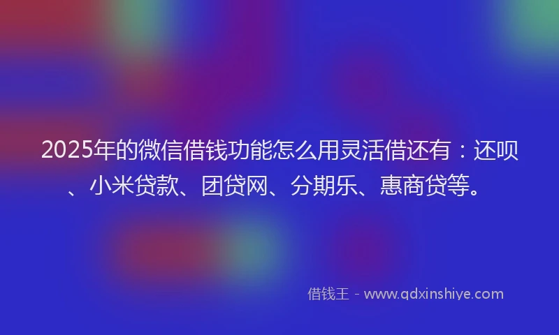2025年的微信借钱功能怎么用灵活借还有：还呗、小米贷款、团贷网、分期乐、惠商贷等。