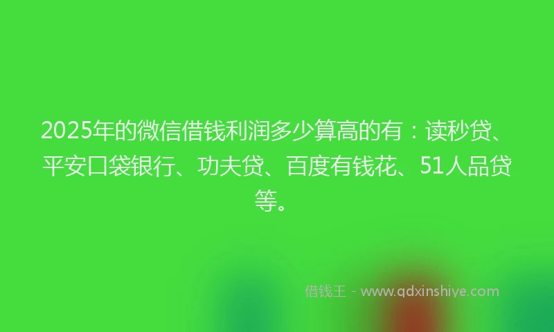 2025年的微信借钱利润多少算高的有：读秒贷、平安口袋银行、功夫贷、百度有钱花、51人品贷等。