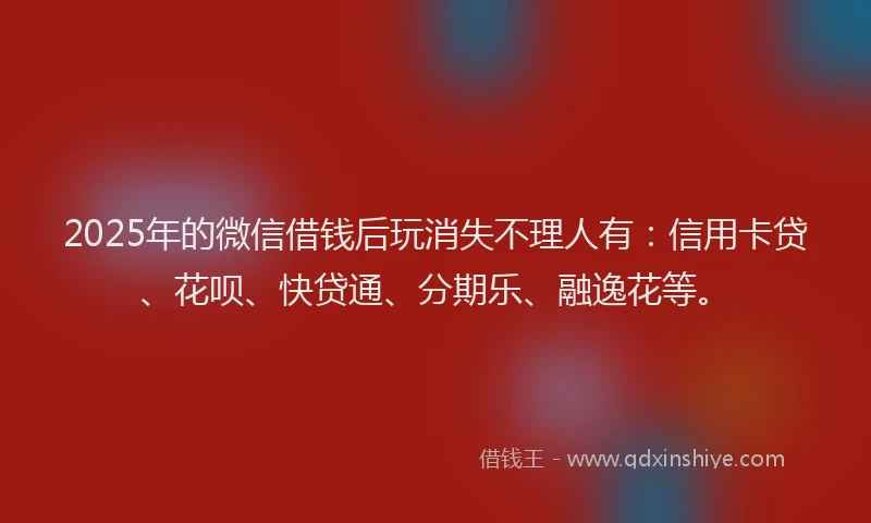 2025年的微信借钱后玩消失不理人有：信用卡贷、花呗、快贷通、分期乐、融逸花等。