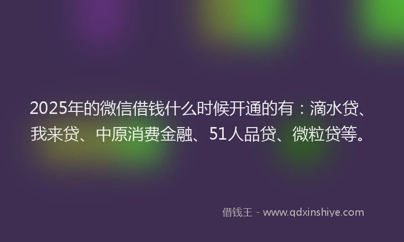 2025年的微信借钱什么时候开通的有：滴水贷、我来贷、中原消费金融、51人品贷、微粒贷等。