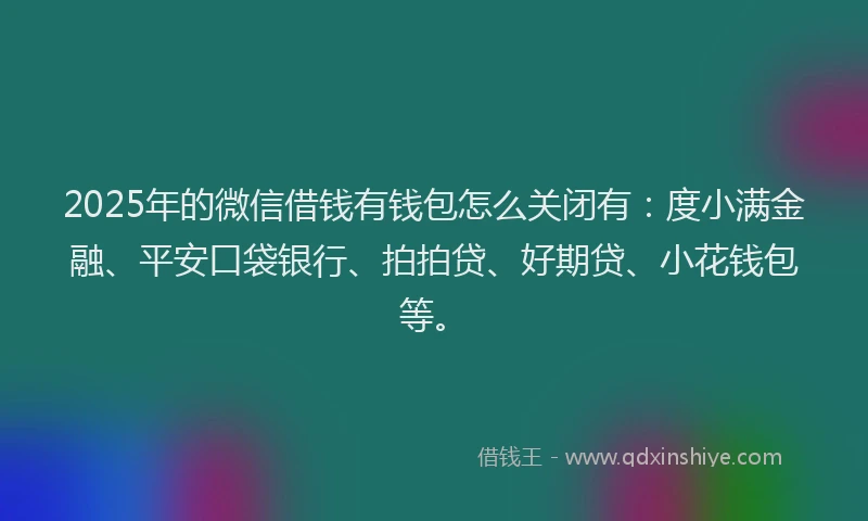 2025年的微信借钱有钱包怎么关闭有：度小满金融、平安口袋银行、拍拍贷、好期贷、小花钱包等。