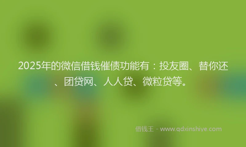 2025年的微信借钱催债功能有：投友圈、替你还、团贷网、人人贷、微粒贷等。