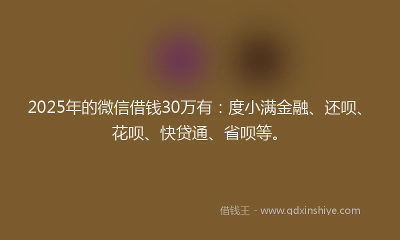 2025年的微信借钱30万有：度小满金融、还呗、花呗、快贷通、省呗等。