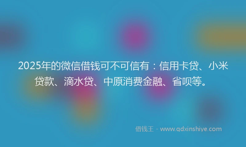 2025年的微信借钱可不可信有：信用卡贷、小米贷款、滴水贷、中原消费金融、省呗等。