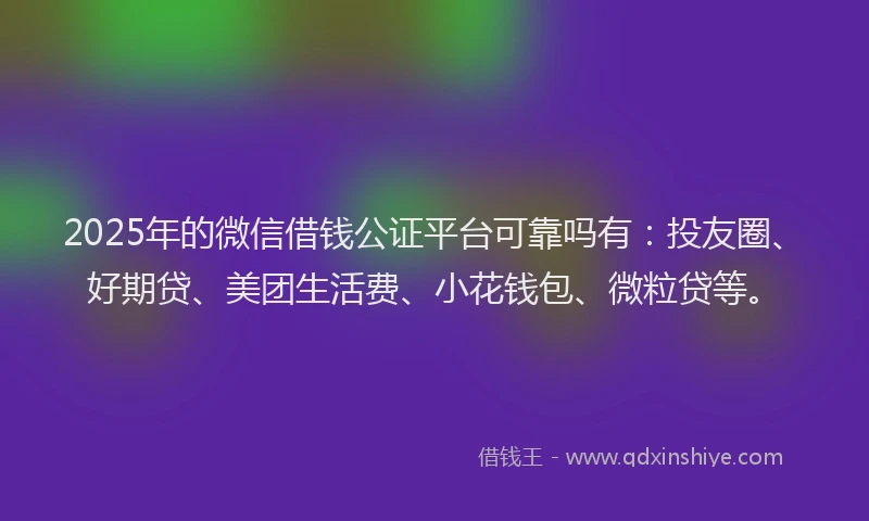 2025年的微信借钱公证平台可靠吗有：投友圈、好期贷、美团生活费、小花钱包、微粒贷等。