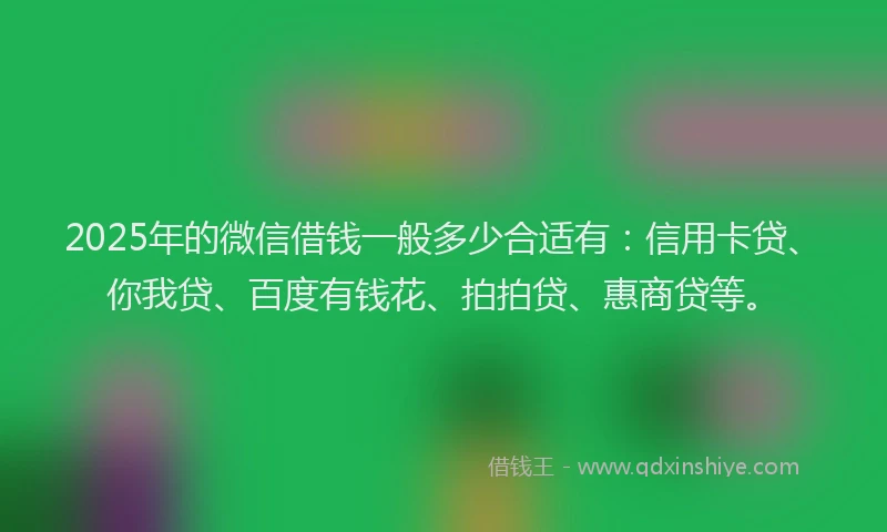 2025年的微信借钱一般多少合适有：信用卡贷、你我贷、百度有钱花、拍拍贷、惠商贷等。
