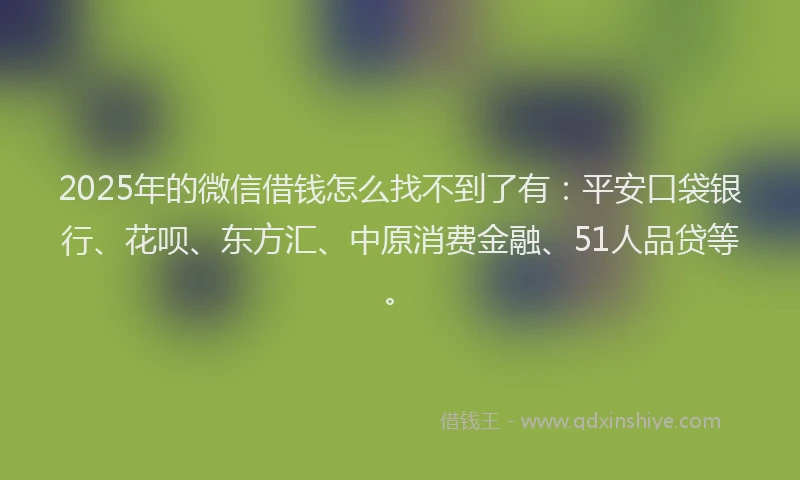 2025年的微信借钱怎么找不到了有：平安口袋银行、花呗、东方汇、中原消费金融、51人品贷等。