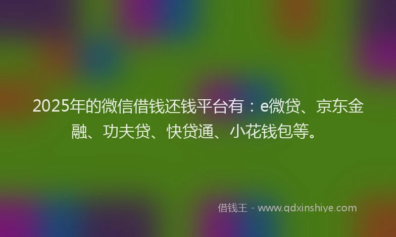 2025年的微信借钱还钱平台有：e微贷、京东金融、功夫贷、快贷通、小花钱包等。