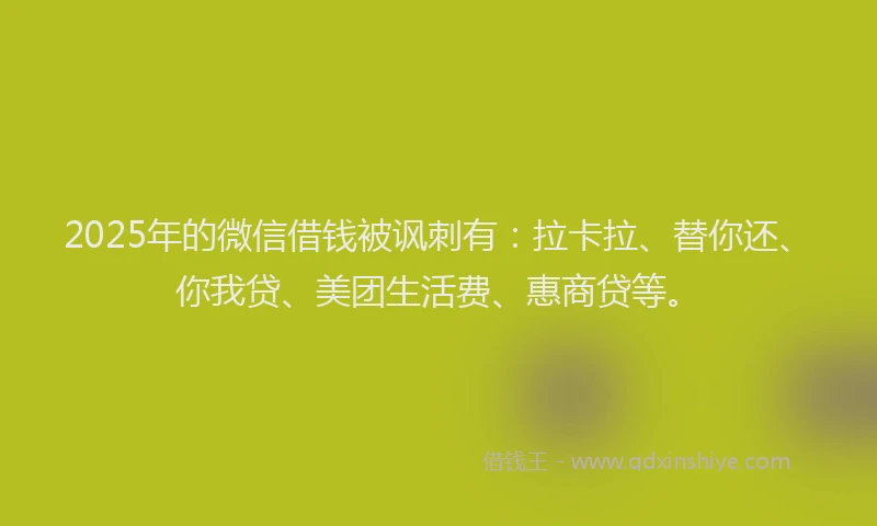 2025年的微信借钱被讽刺有：拉卡拉、替你还、你我贷、美团生活费、惠商贷等。