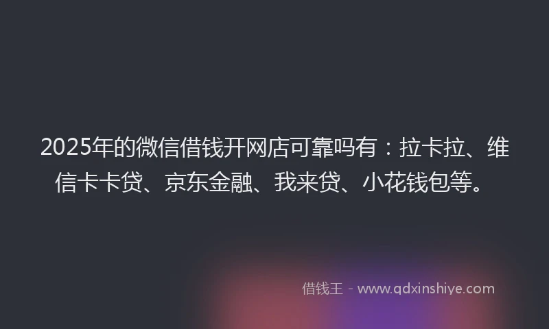 2025年的微信借钱开网店可靠吗有：拉卡拉、维信卡卡贷、京东金融、我来贷、小花钱包等。