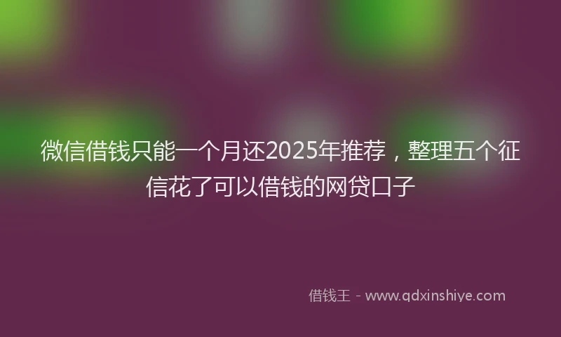 微信借钱只能一个月还2025年推荐，整理五个征信花了可以借钱的网贷口子