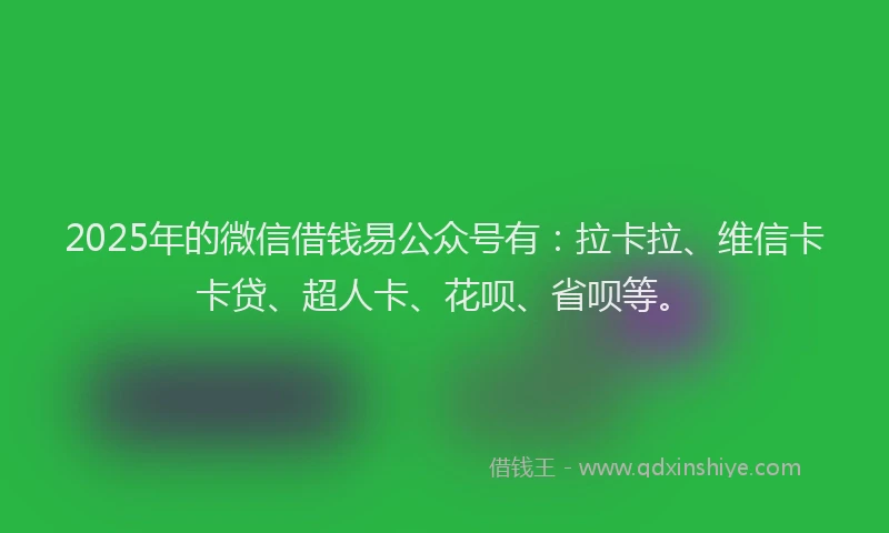 2025年的微信借钱易公众号有：拉卡拉、维信卡卡贷、超人卡、花呗、省呗等。