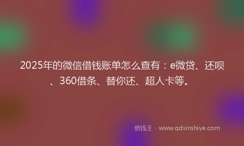2025年的微信借钱账单怎么查有：e微贷、还呗、360借条、替你还、超人卡等。