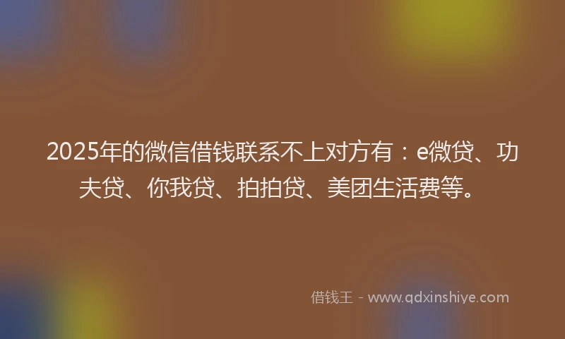 2025年的微信借钱联系不上对方有：e微贷、功夫贷、你我贷、拍拍贷、美团生活费等。
